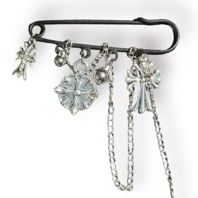 Inspired Chrome Charm Chain Safety Pin- Silver