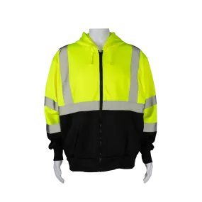 LBZHSW-C3 ANSI 107-2020 Class 3 High-Vis Lime/Black Bottom Two Tone Zip-Up Hooded Sweatshirt