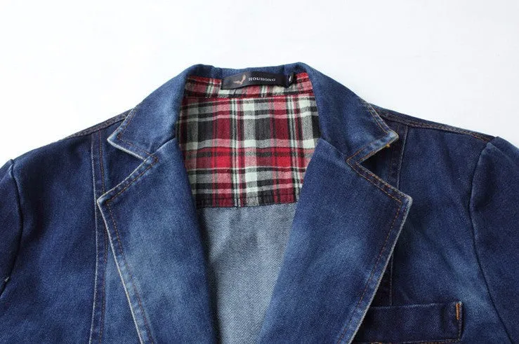 Men's Classic Blue Solid Denim Blazer