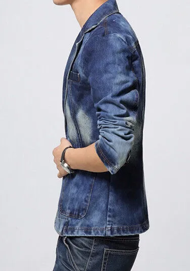 Men's Classic Blue Solid Denim Blazer