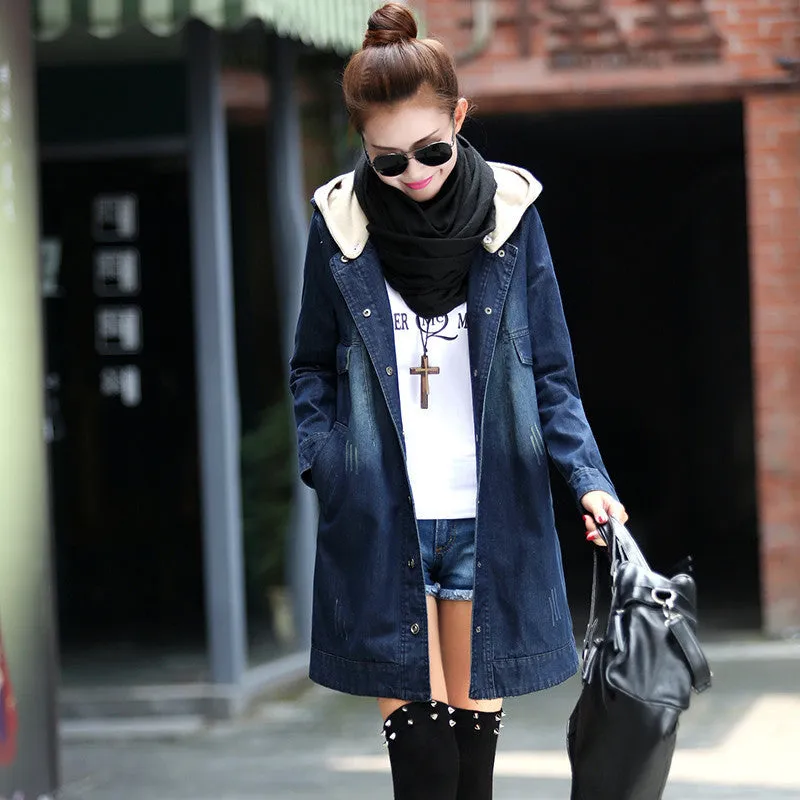 New Fashion Medium And Long Hat Denim Coat