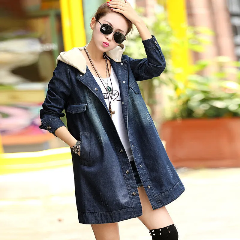 New Fashion Medium And Long Hat Denim Coat