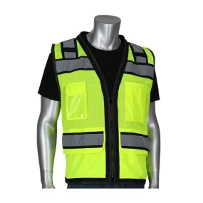 PIP 302-0800D-LY-XL ANSI Type R Class 2 Black Two Tone Eleven Pockets Tech-Ready Mesh Surveyors Vest, Hi-Vis Yellow, X-Large, 1 Each
