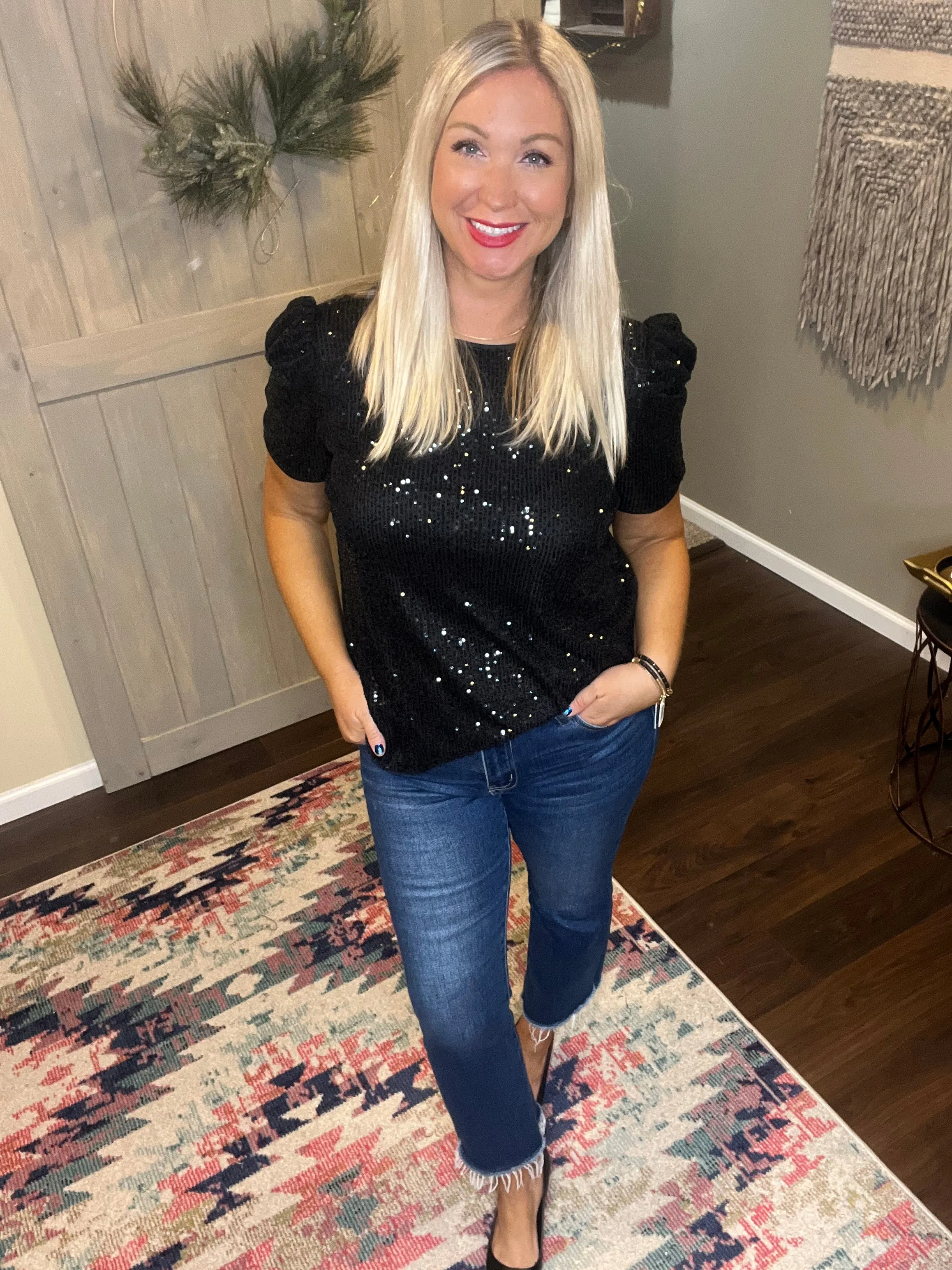 Sequin Puff Sleeve Top