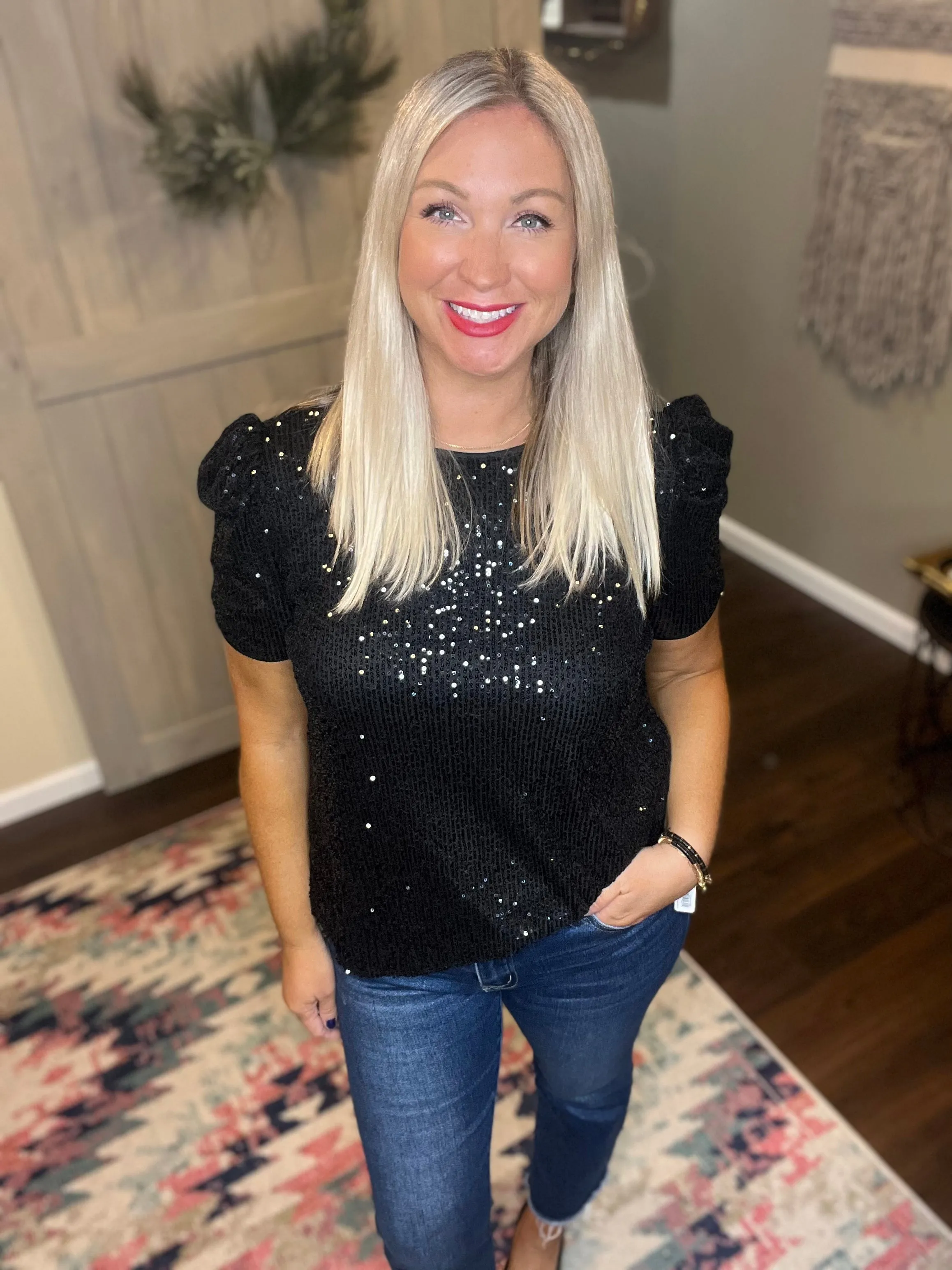 Sequin Puff Sleeve Top