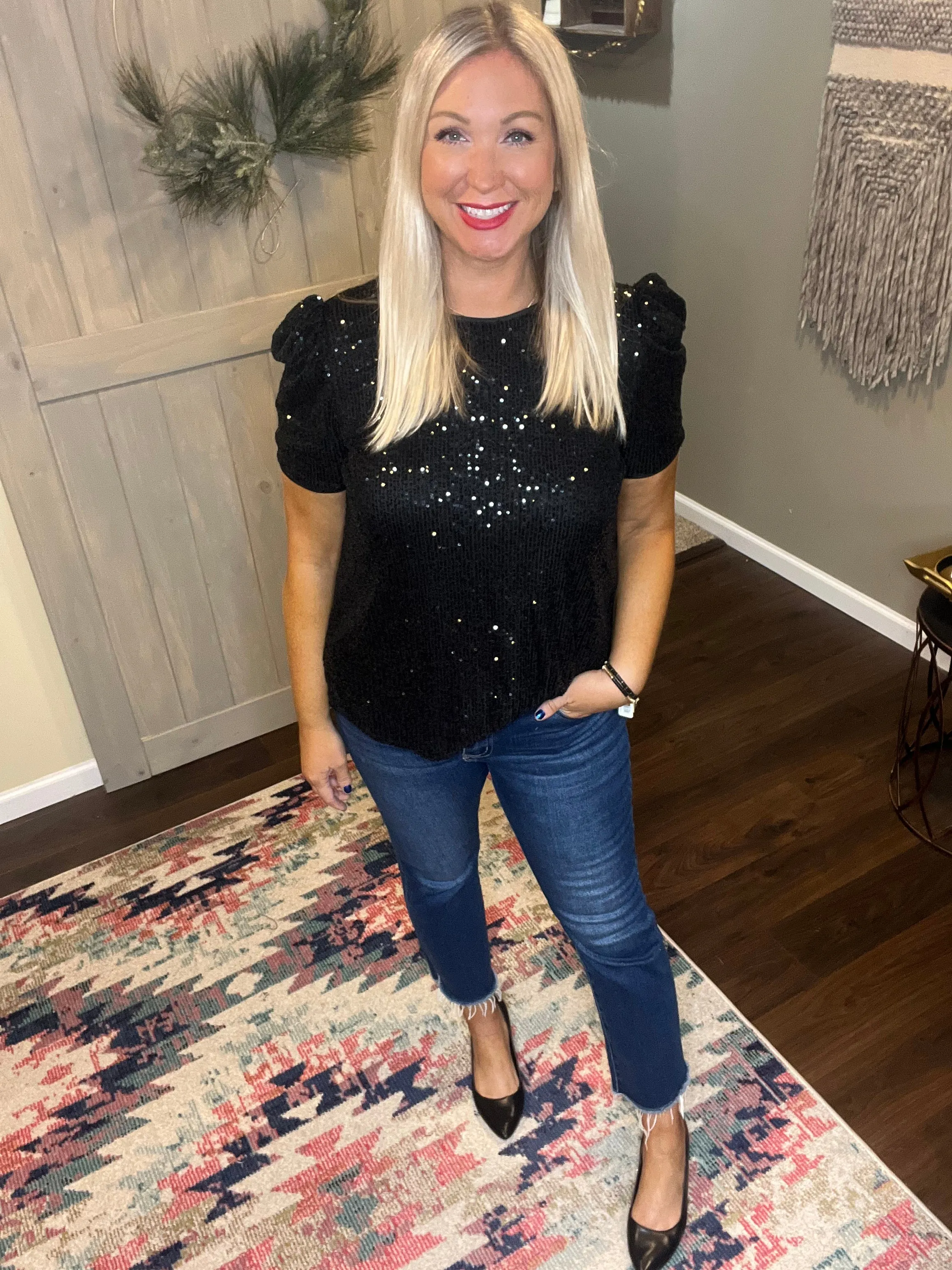 Sequin Puff Sleeve Top