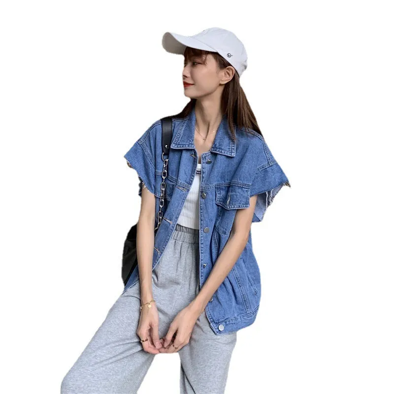 Spring And Autumn Loose Short Denim Vest Coat