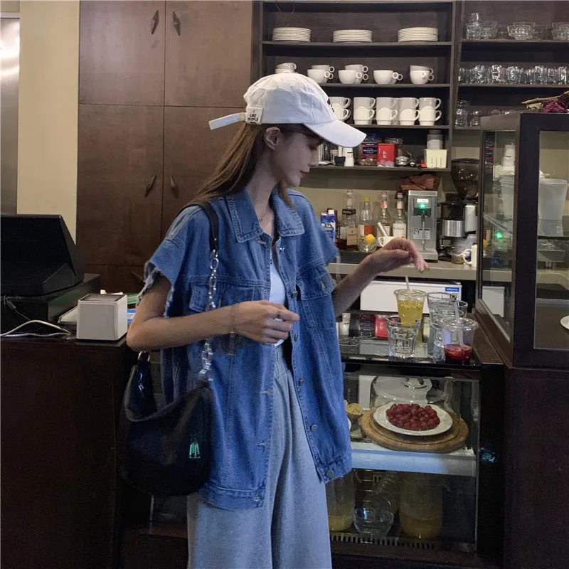 Spring And Autumn Loose Short Denim Vest Coat