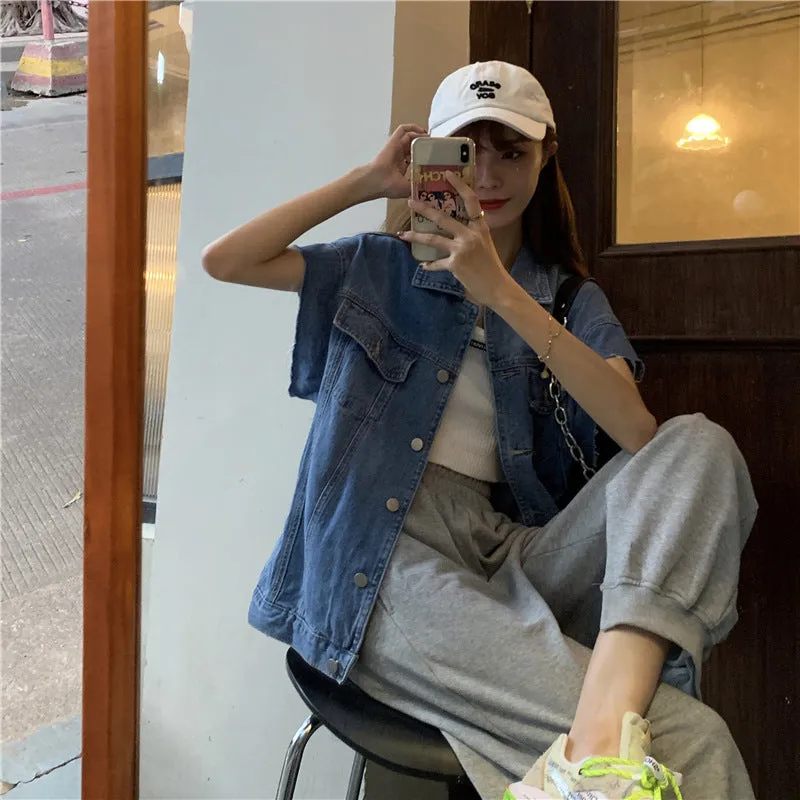 Spring And Autumn Loose Short Denim Vest Coat