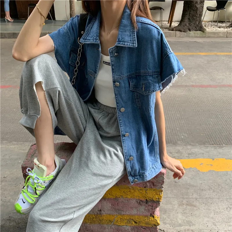 Spring And Autumn Loose Short Denim Vest Coat