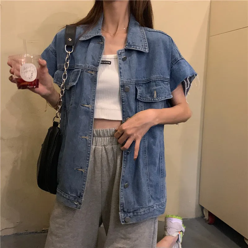 Spring And Autumn Loose Short Denim Vest Coat