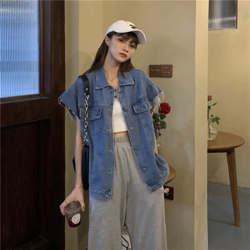 Spring And Autumn Loose Short Denim Vest Coat