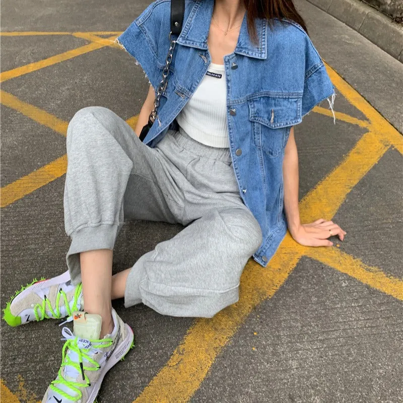 Spring And Autumn Loose Short Denim Vest Coat