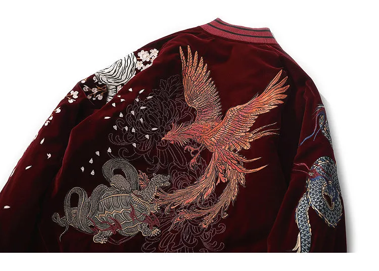 Streetwear Jacket Mens Hip Hop Coat Animals Floral Embroidery Jacket Zipper Cotton Track Jacket Coat Outwear Winter Parkas