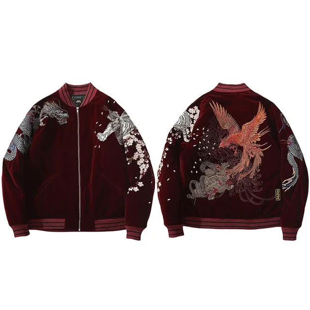 Streetwear Jacket Mens Hip Hop Coat Animals Floral Embroidery Jacket Zipper Cotton Track Jacket Coat Outwear Winter Parkas