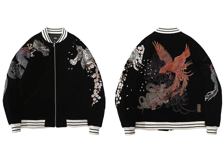 Streetwear Jacket Mens Hip Hop Coat Animals Floral Embroidery Jacket Zipper Cotton Track Jacket Coat Outwear Winter Parkas