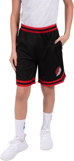 Ultra Game NBA Official Youth Active Knit Basketball Training Shorts, Portland Trail Blazers, Black|Portland Trail Blazers