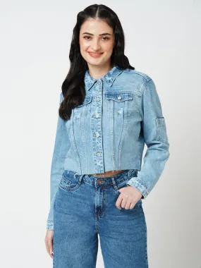 Women Blue Solid Full Length Jacket