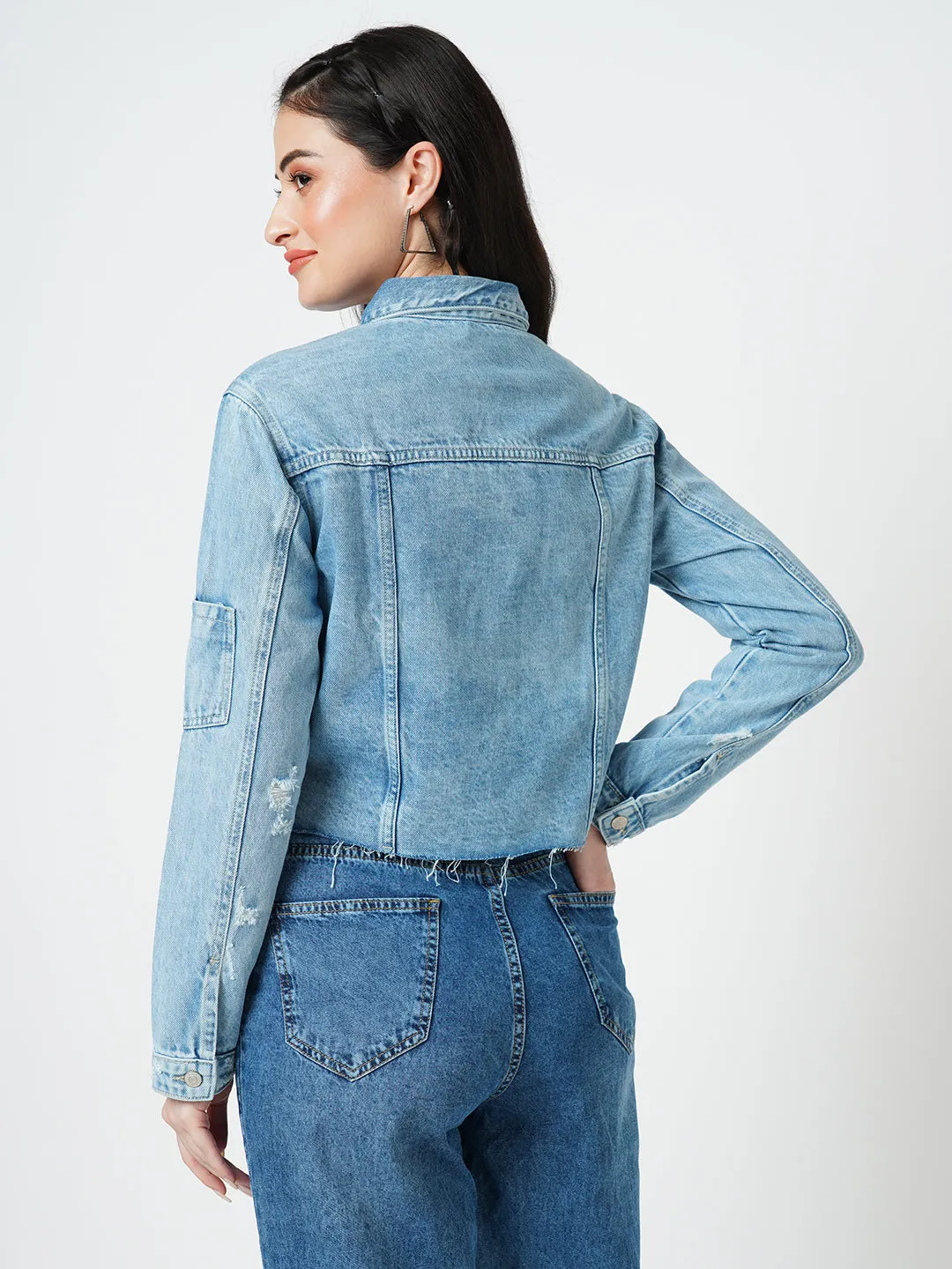 Women Blue Solid Full Length Jacket
