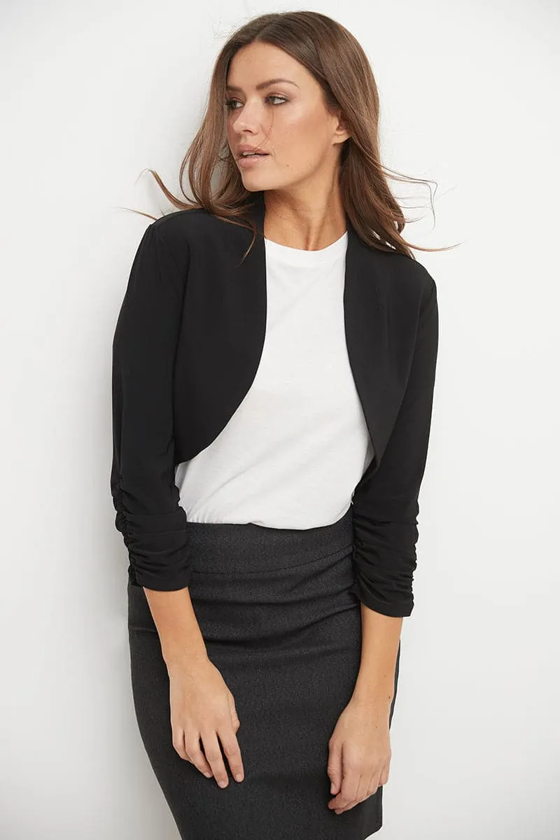 Wrinkle Resistant Bolero Shrug with Ruched Sleeves